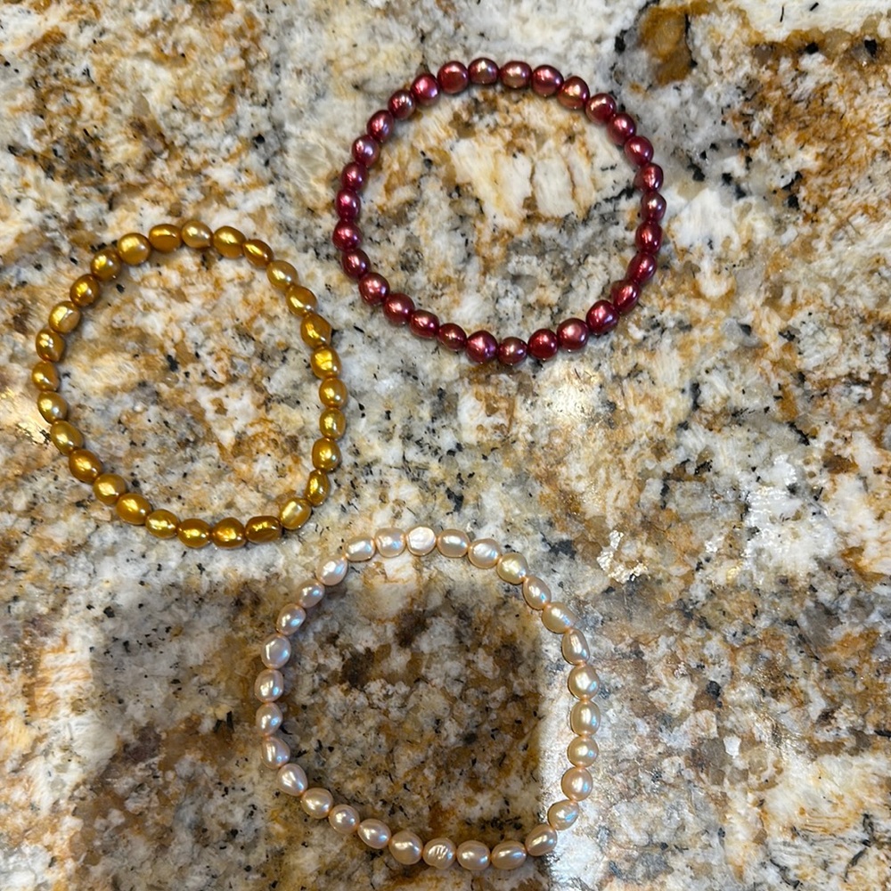 Set of Three Beaded Bracelets - Gold, Red, Cream